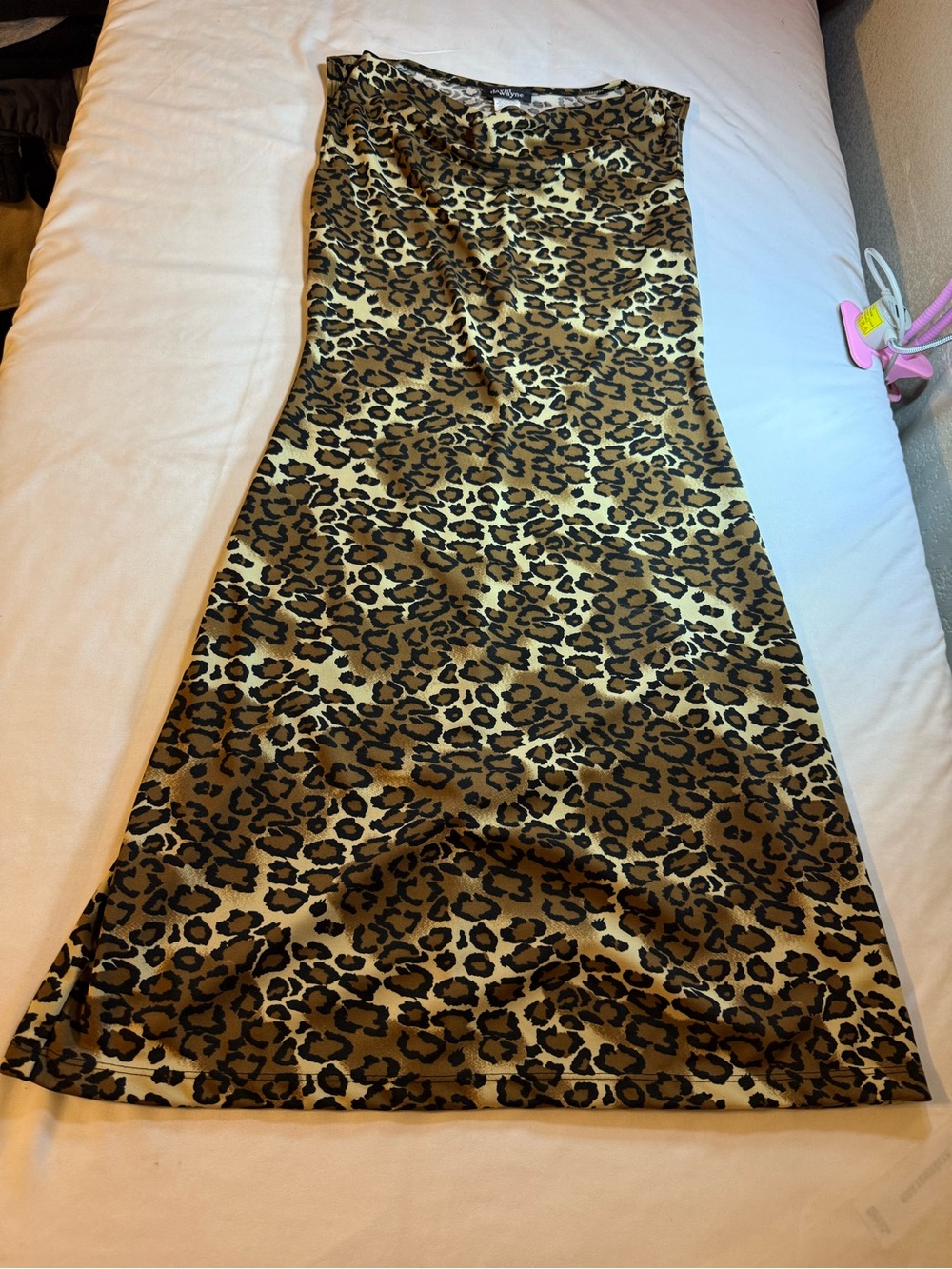 Leopard Print Midi Slip Skirt in Brown